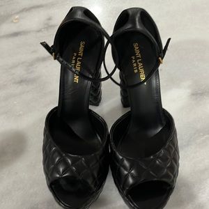 Saint Laurent Women's Jodie Platform Heeled Sandals Quilted Leather Black